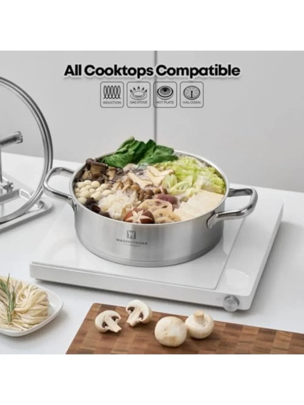 4.3 Quart Stainless Steel Casserole Pot with Glass Lid & Ergonomic Handles
